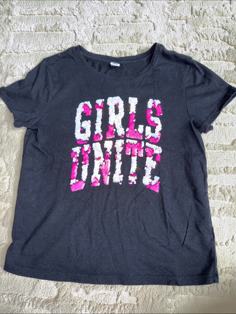 Old navy black flippy sequin “girls unite” tshirt L 10/12